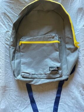 B-WAP Classic Backpack 15x17 Gray Yellow Zippers Large Student Bookbag